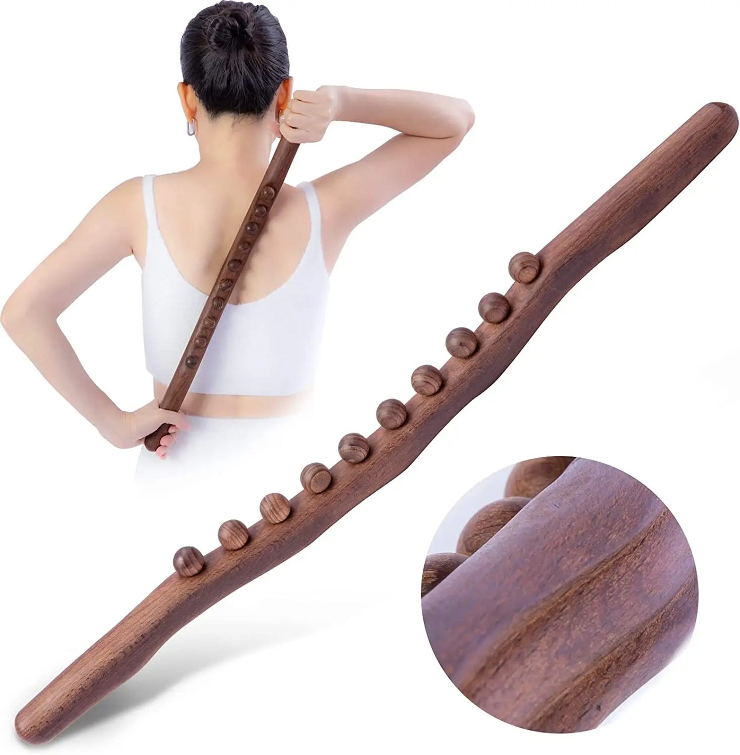 Wood Lymphatic Drainage Massager Handheld Massage Stick Lymphatic Drainage Tools for Neck Back Pain Relief Stomach Body Shaping
