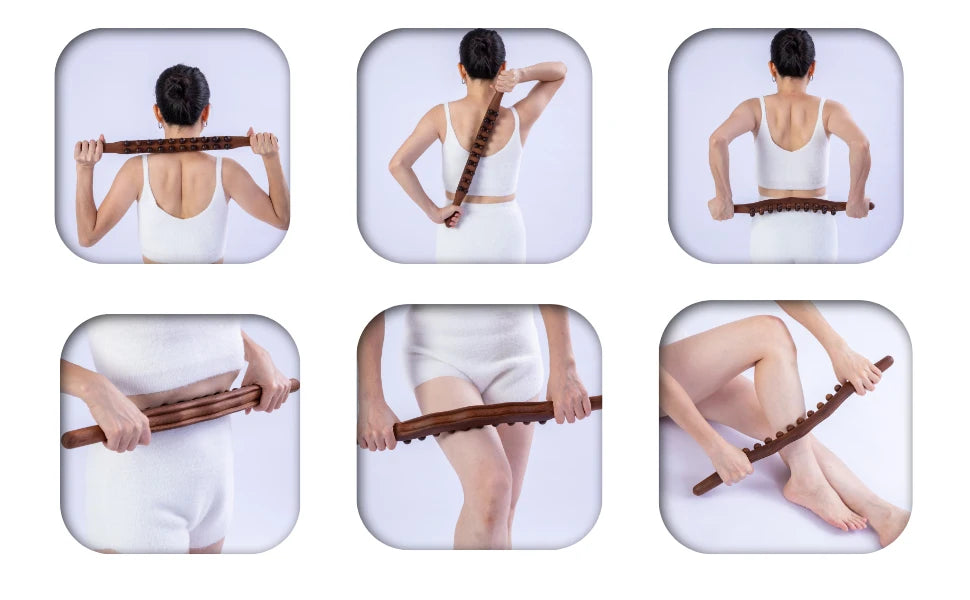 Wood Lymphatic Drainage Massager Handheld Massage Stick Lymphatic Drainage Tools for Neck Back Pain Relief Stomach Body Shaping