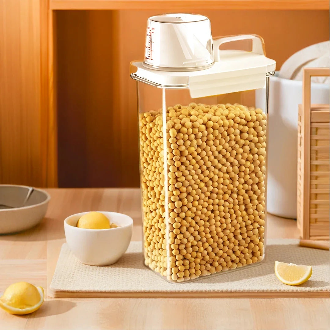 Food Storage Containers with Measuring Cup Moisture-proof Powder Cereal Storage Tank Detergent Plastic Airtight Kitchen Items