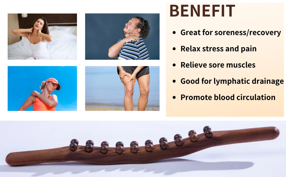 Wood Lymphatic Drainage Massager Handheld Massage Stick Lymphatic Drainage Tools for Neck Back Pain Relief Stomach Body Shaping