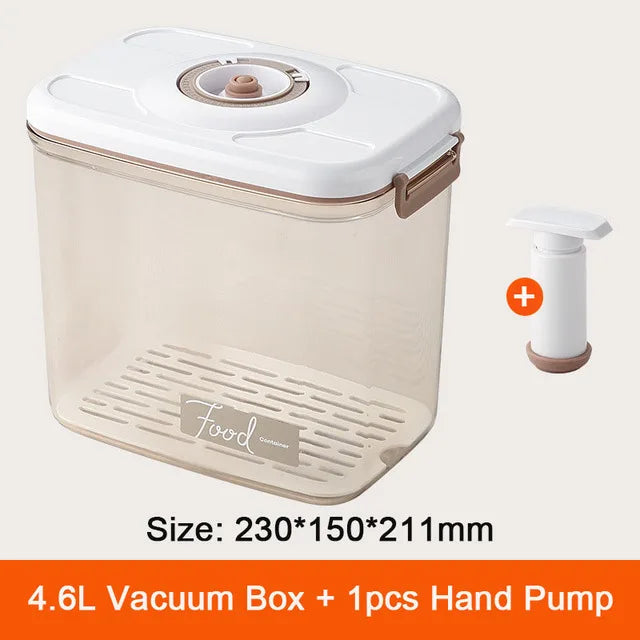 Food Storage Container Vacuum Storage Box with Drain Net Large Capacity Food Dispenser Transparent Sealed Tank Kitchen Organizer