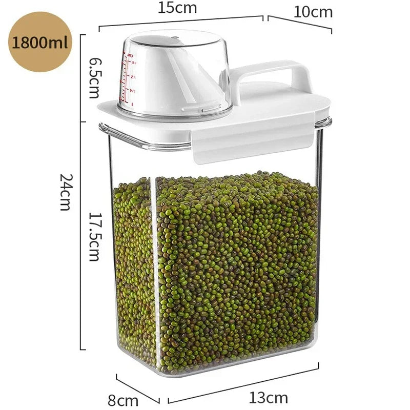 Food Storage Containers with Measuring Cup Moisture-proof Powder Cereal Storage Tank Detergent Plastic Airtight Kitchen Items