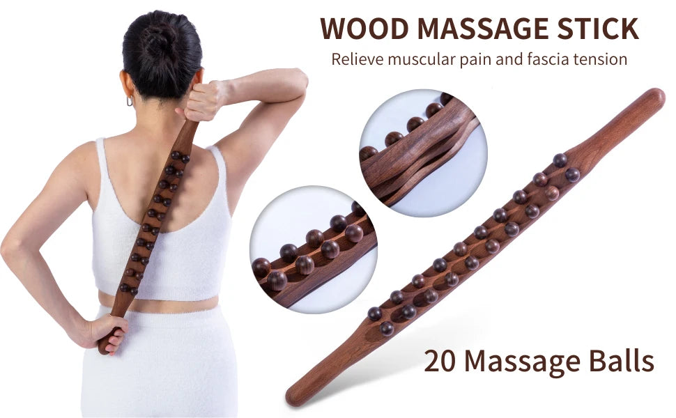 Wood Lymphatic Drainage Massager Handheld Massage Stick Lymphatic Drainage Tools for Neck Back Pain Relief Stomach Body Shaping