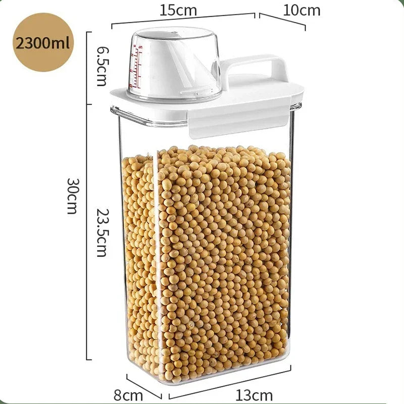 Food Storage Containers with Measuring Cup Moisture-proof Powder Cereal Storage Tank Detergent Plastic Airtight Kitchen Items