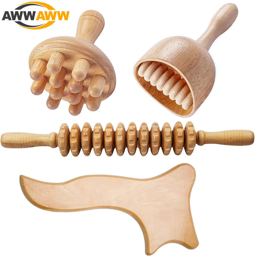 Wooden Lymphatic Drainage Massager Wood Therapy Massage Tool, Maderoterapia Colombiana Set for Muscle Pain Relief, Body Shaping
